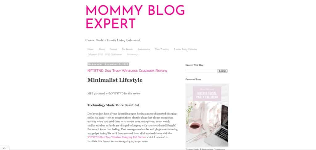 screenshot of the mommy blog expert homepage
