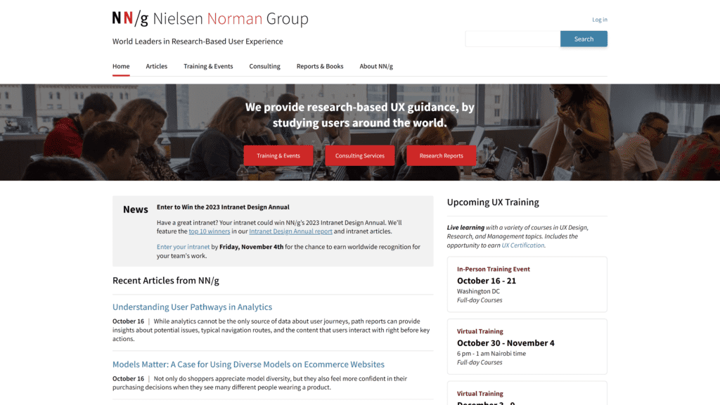 a screenshot of the nielsen norman group homepage