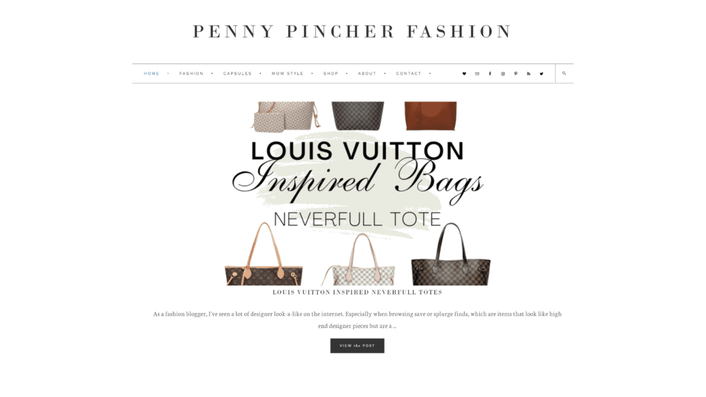 screenshot of the penny pincher fashion homepage