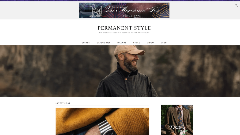 sreenshot of the permanent style homepage