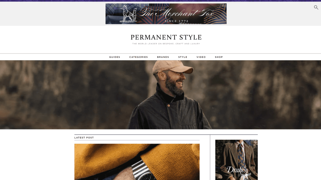 screenshot of the permanent style homepage
