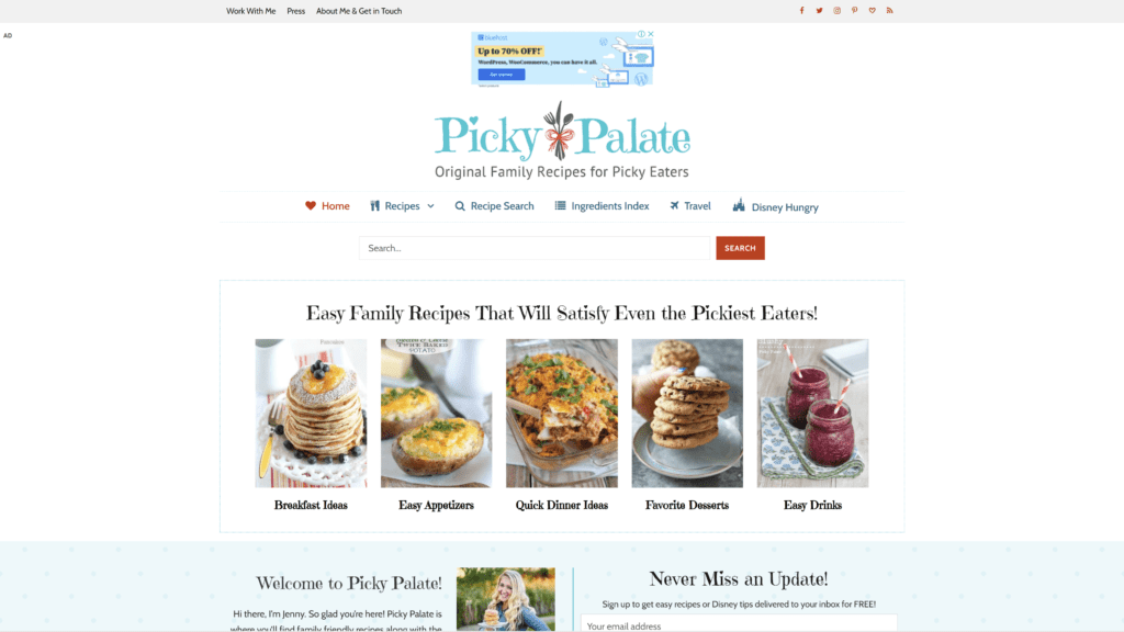 a screenshot of the picky palate homepage