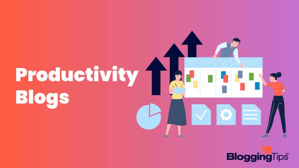 vector graphic showing an illustration of people getting things done next to productivity charts - next to which are the words 