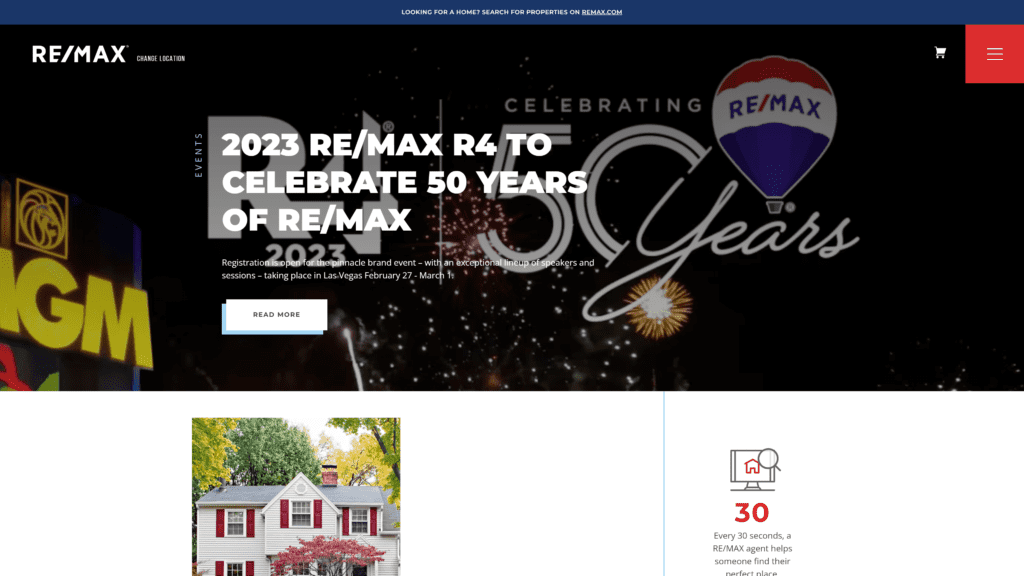 a screenshot of the remax homepage