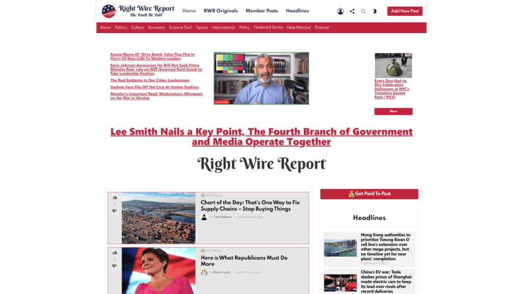 screenshot of the right wire report homepage