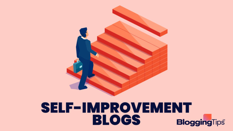 vector graphic showing an illustration of a man improving himself, next to the words "self-improvement blogs"