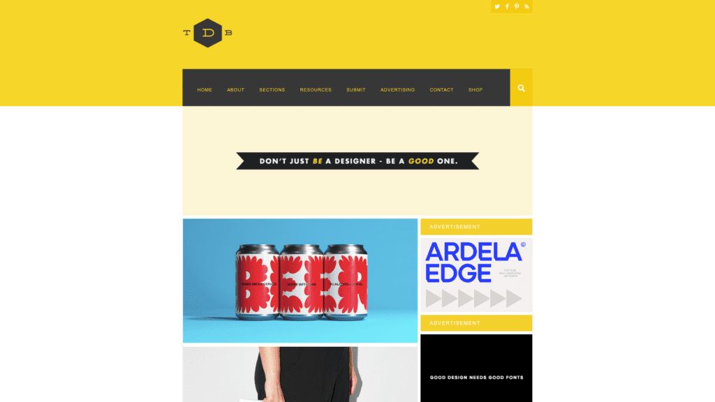 screenshot of the design blog homepage