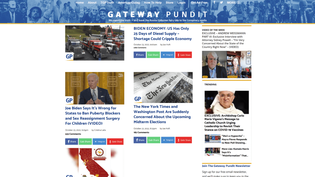 screenshot of the gateway pundit homepage