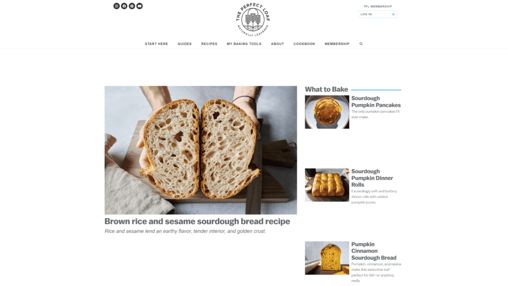 a screenshot of the perfect loaf homepage