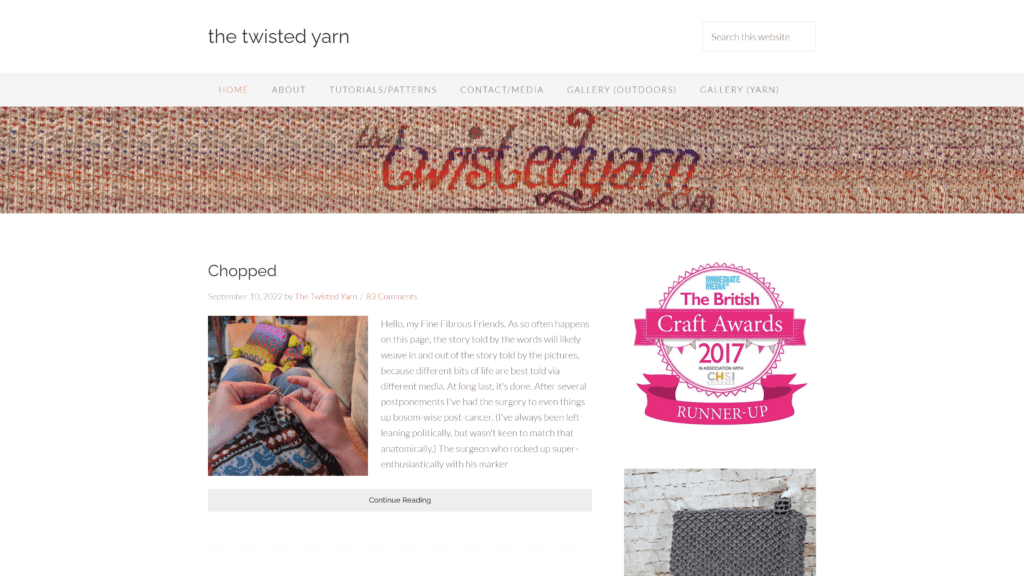 screenshot of the twisted yarn homepage