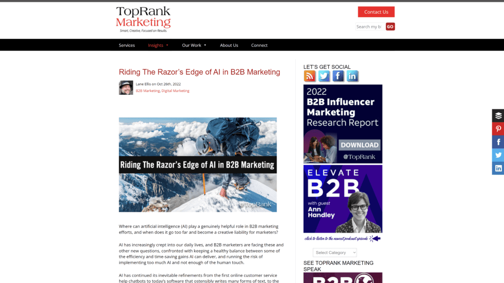screenshot of the toprank blog homepage