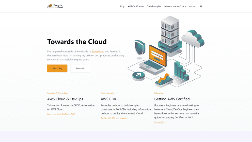 screenshot of the towards the cloud homepage