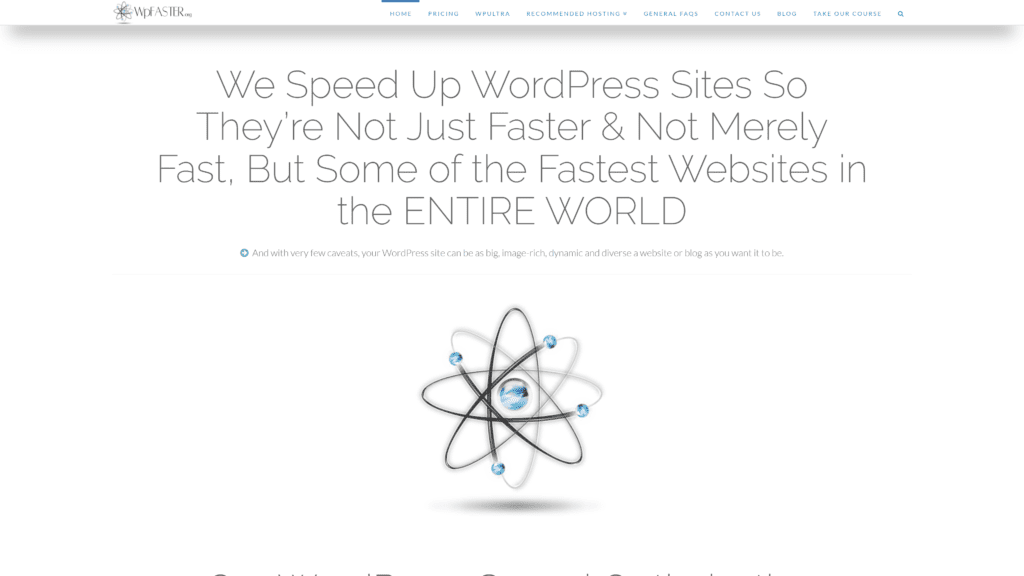 screenshot of the wp faster homepage