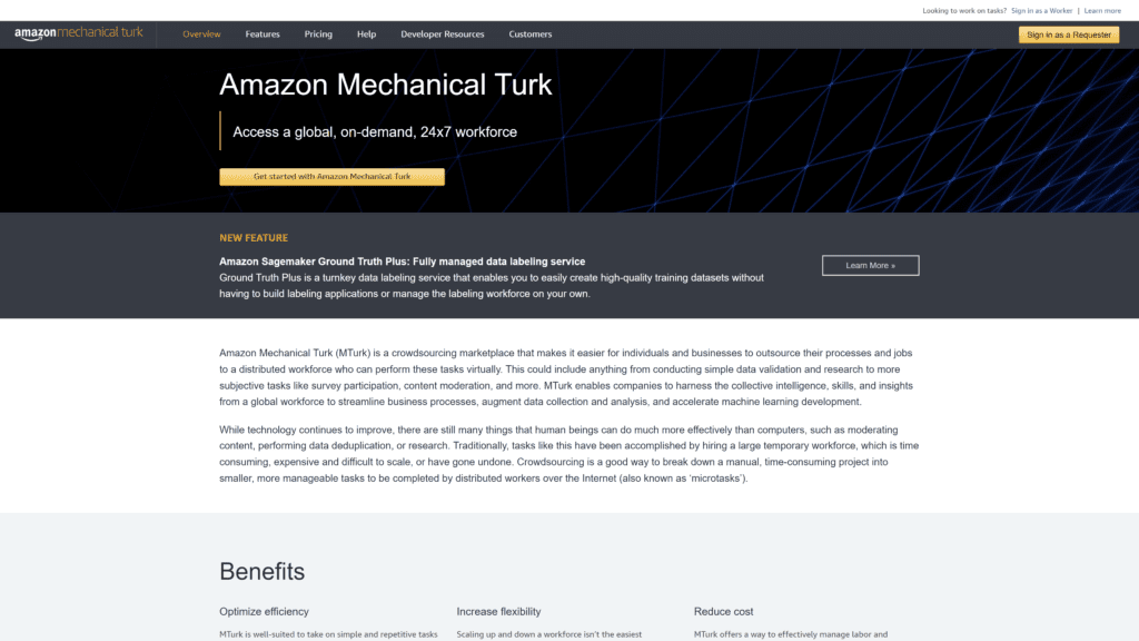 Amazon Mechanical Turk homepage screenshot 1