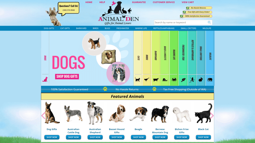 screenshot of the animal den affiliate program homepage