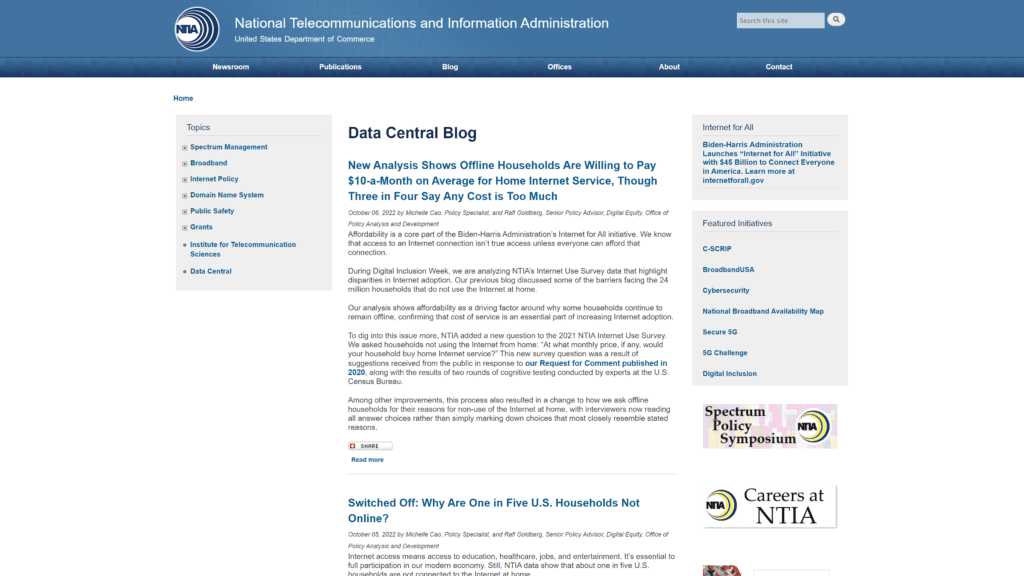 screenshot of the data central blog homepage