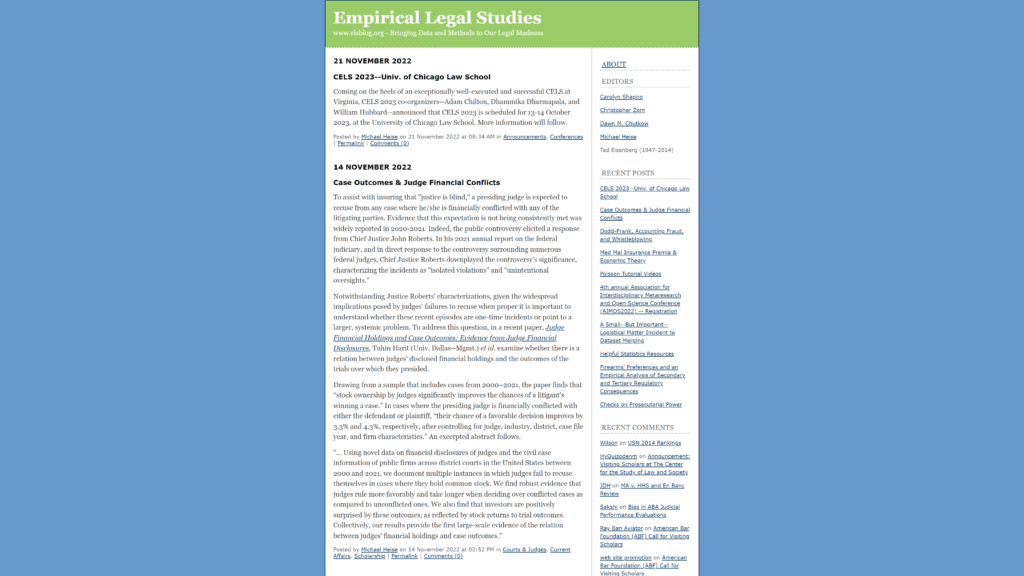 screenshot of the empirical legal studies homepage