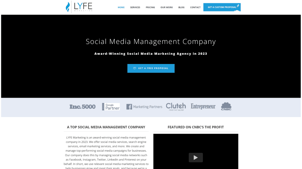 screenshot of the LYFE digital marketing blog homepage