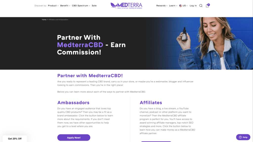 screenshotof the mederra affiliate program homepage