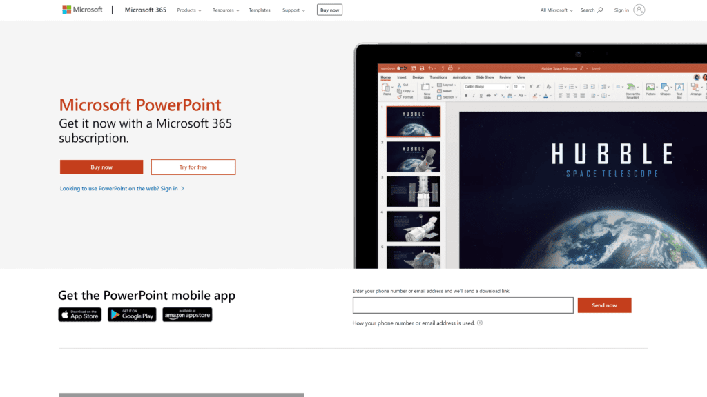 screenshot of the microsoft powerpoint homepage