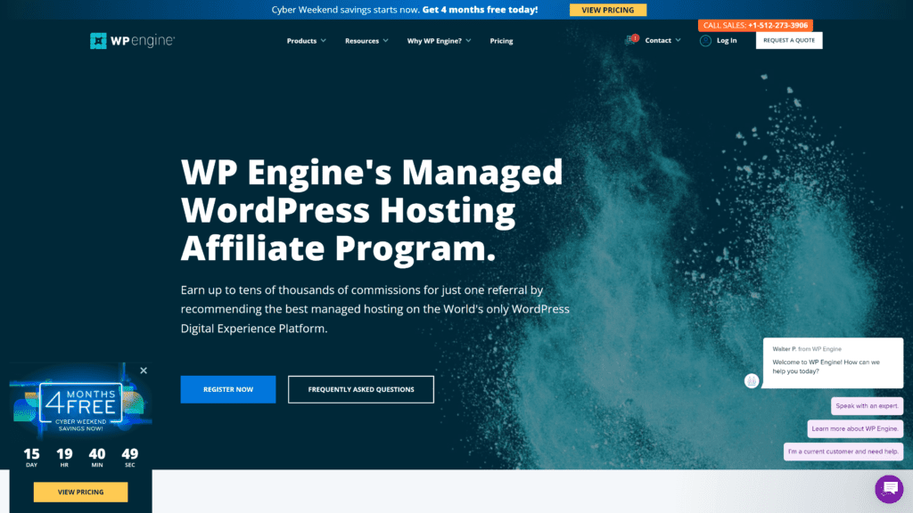 screenshot of the WP engine affiliate program homepage