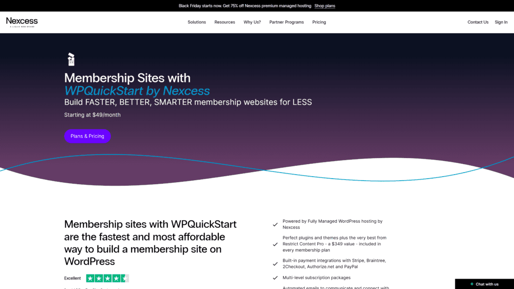 screenshot of the WPquick start homepage