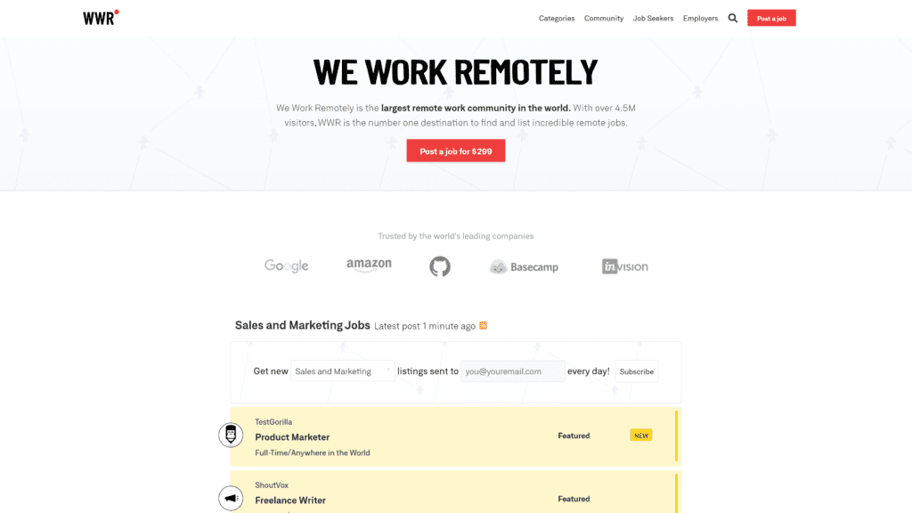 screenshot of the wework remotely homepage
