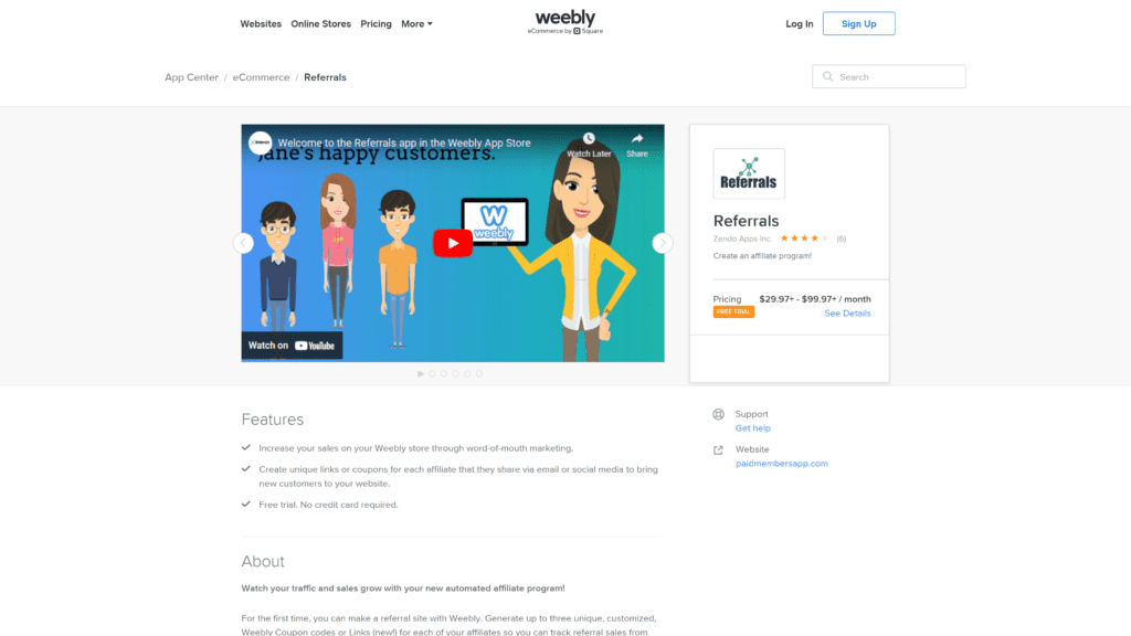 screenshot of the weebly affiliate program homepage