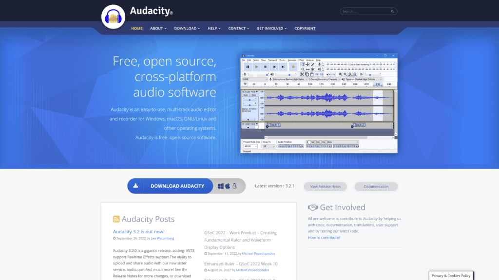 audacity homepage screenshot 1