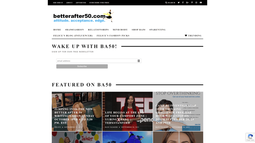 screenshot of the better after 50 homepage