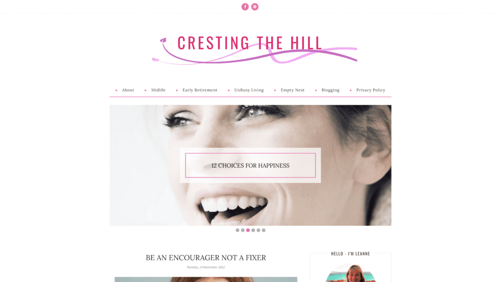 screenshot of the cresting the hill homepage