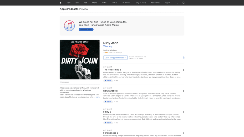dirty john homepage screenshot 1