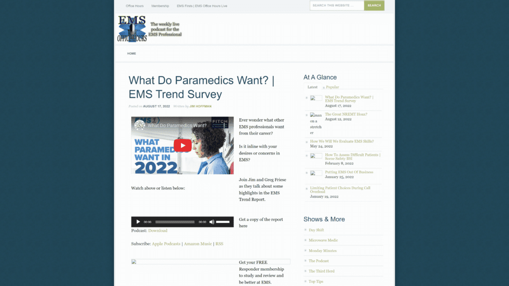 screenshot of the EMS Office Hours homepage