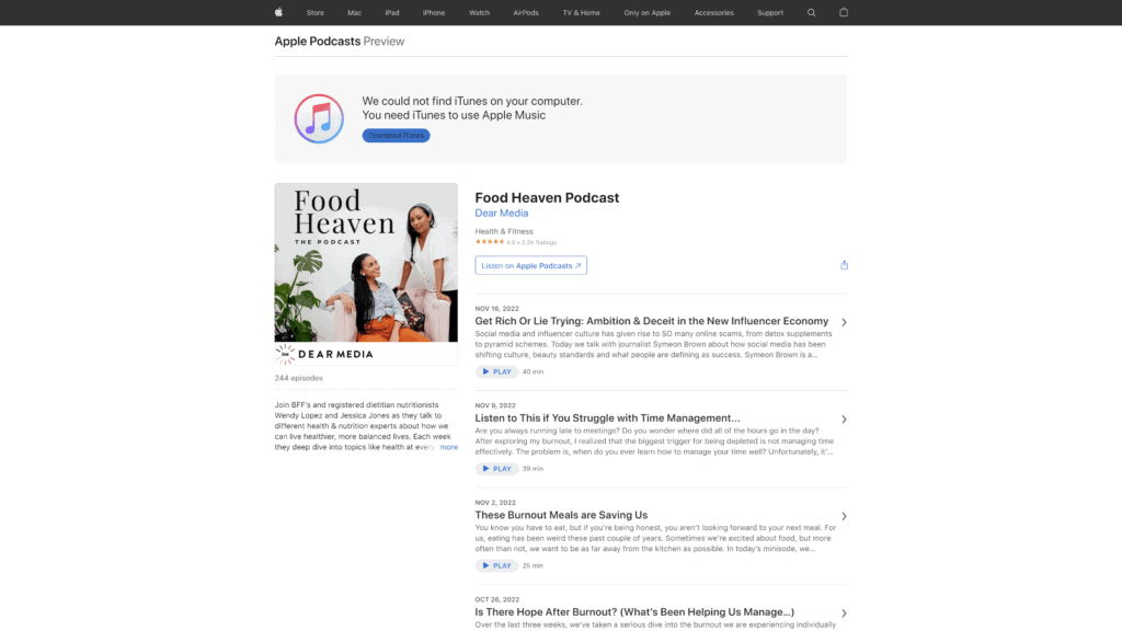 food heaven podcast homepage screenshot 1