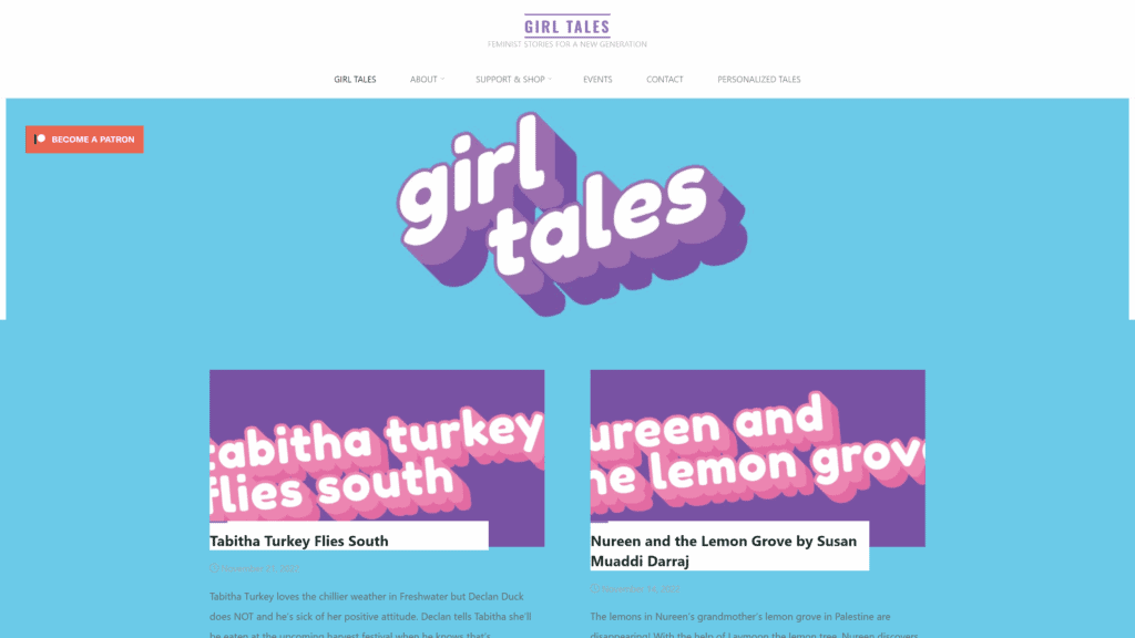 screenshot of the girls tales homepage