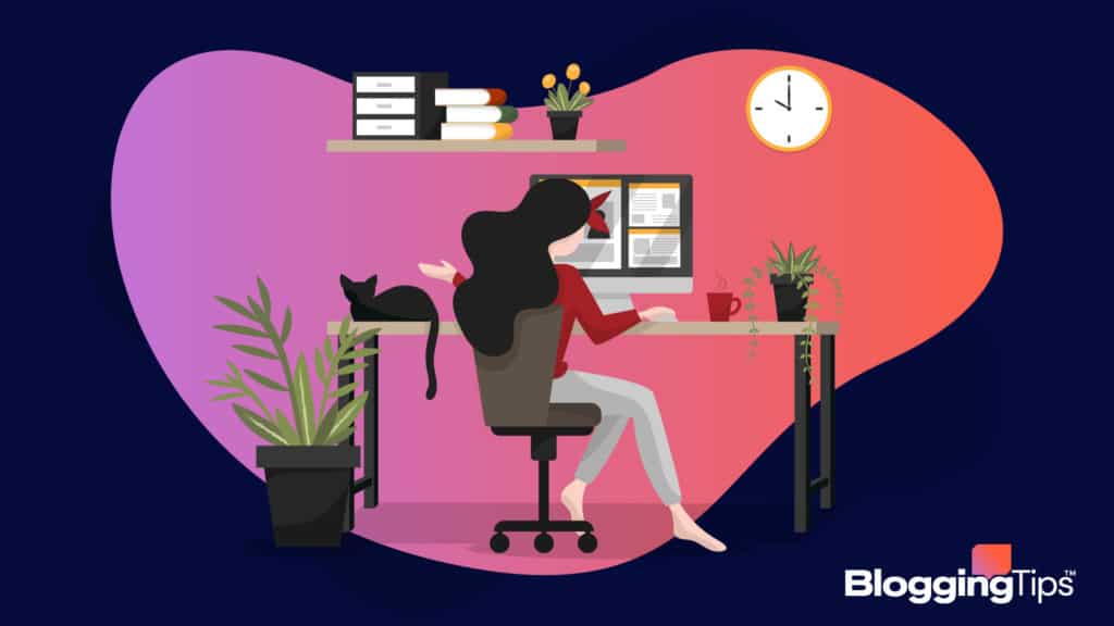 vector graphic showing a person sitting at a computer - to demonstrate how to work from home