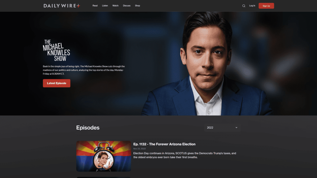 screenshot of the Michael Knowles Show homepage