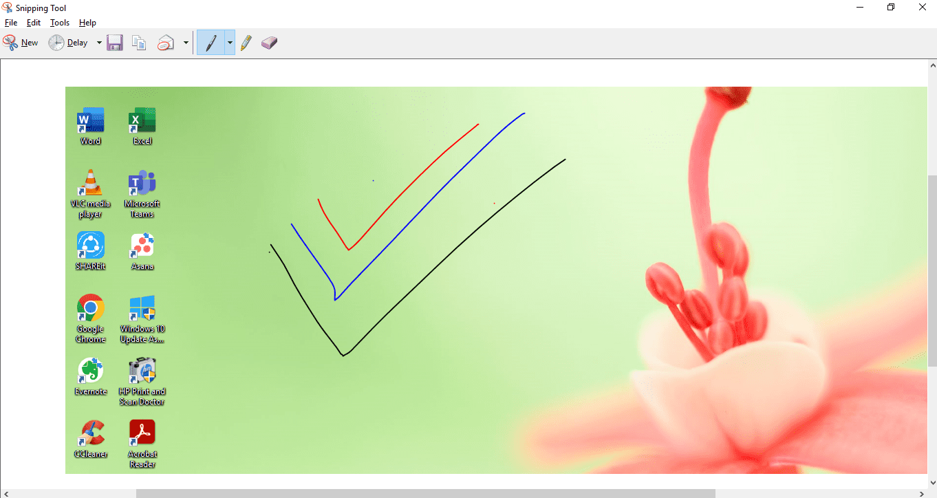 An annotated screenshot inside the Snipping Tool