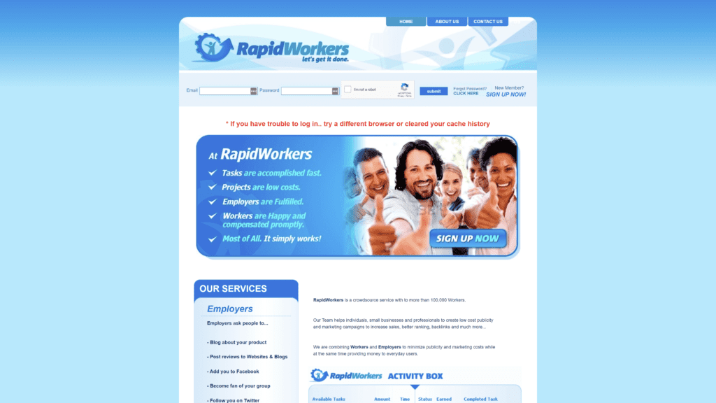 rapidworkers homepage screenshot 1