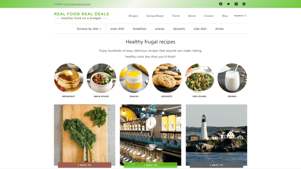 a screenshot of the real food real deals homepage