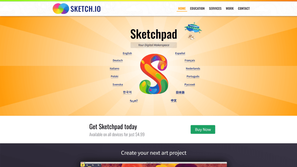 A screenshot of the sketch homepage