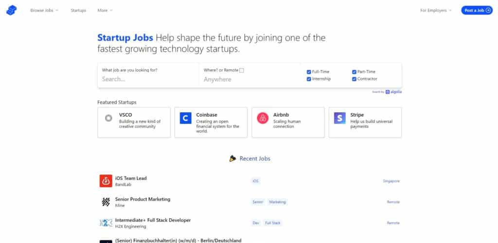 startupjob homepage screenshot