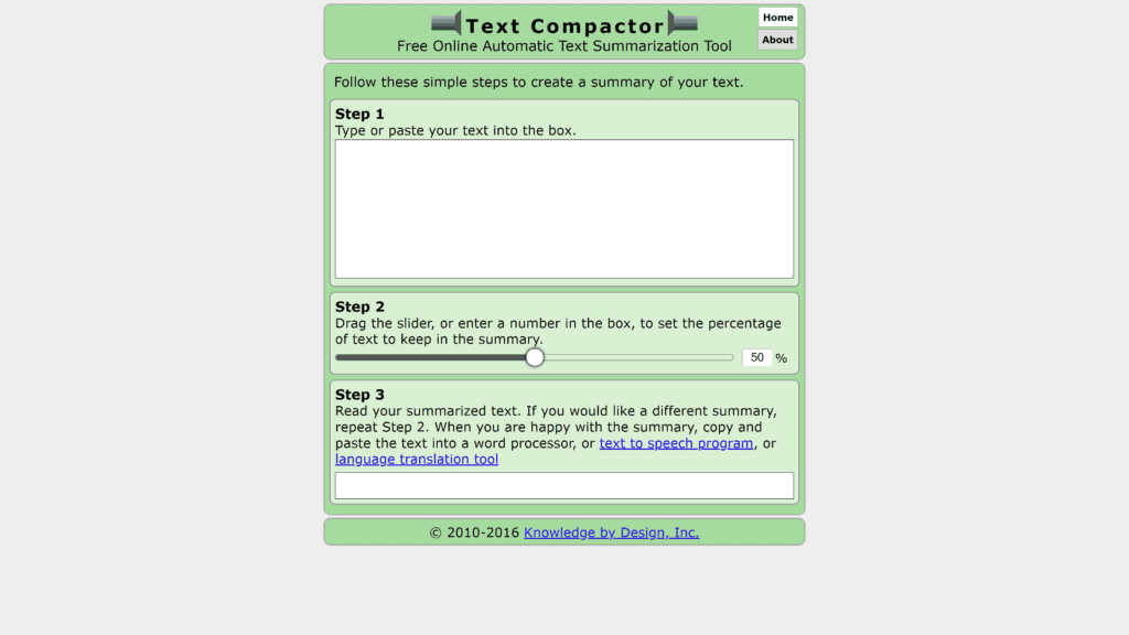 textcompactor homepage screenshot 1