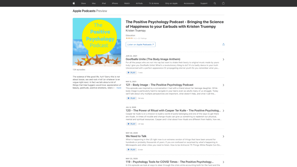 the positive psychology podcast homepage screenshot 1