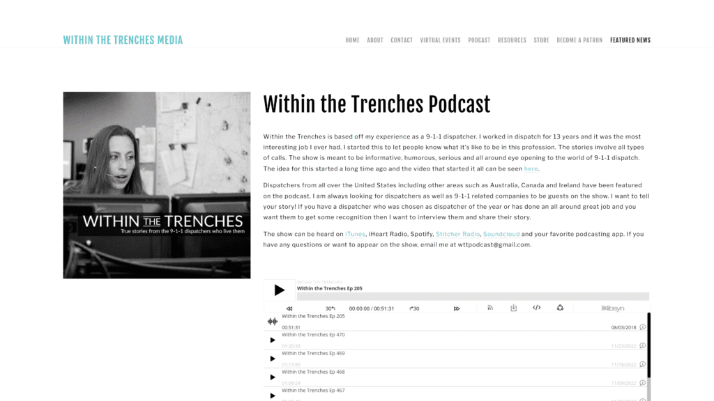 screenshot of the within the trenches homepage