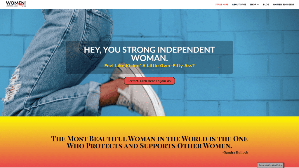 screenshot of the women over fifty network homepage