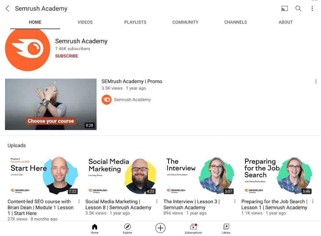 semrush academy youtube 