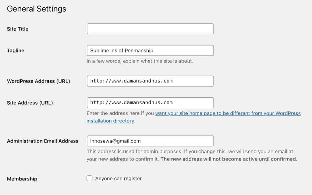 WordPress url settings 