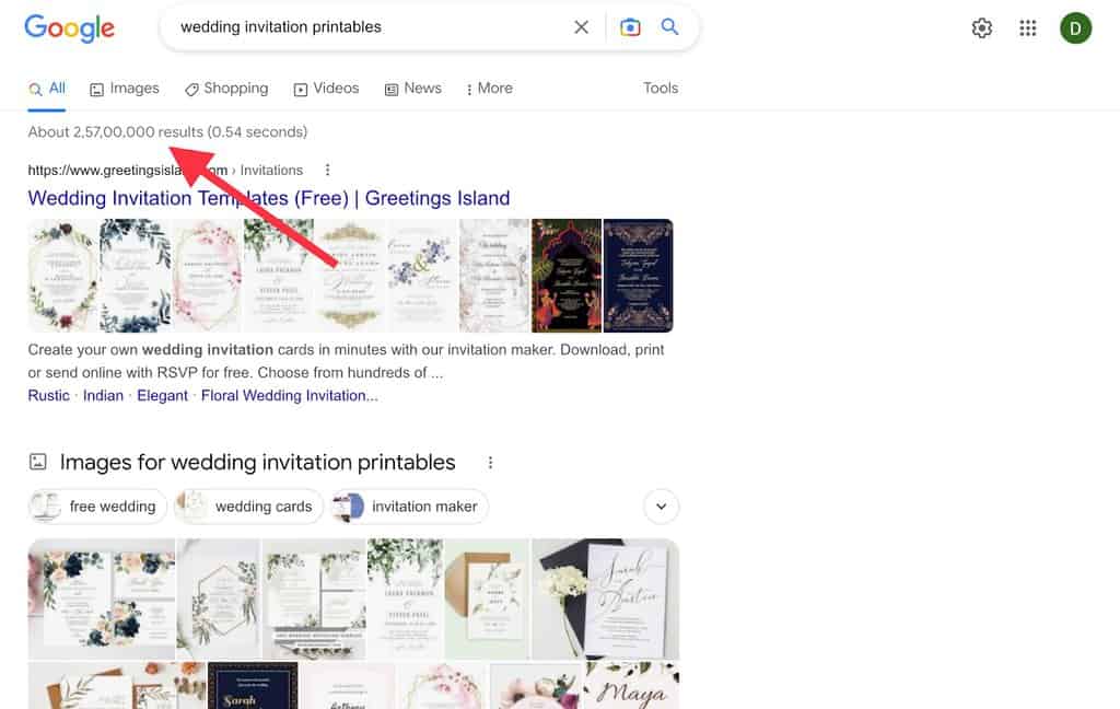 Google search results for wedding invitation printables