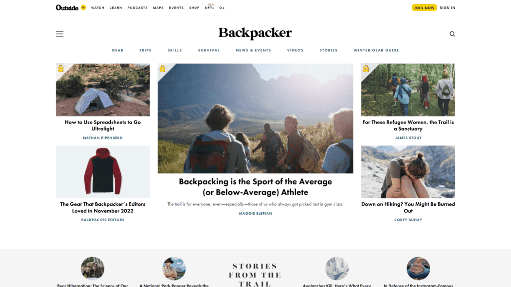 backpacker homepage screenshot 1